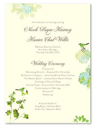 Natural Wedding Programs - Nature's Glory (recycled)