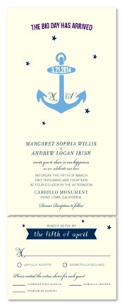 Unique Wedding Invitations - Navy & Anchors (100% recycled paper)