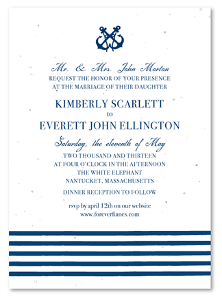 Navy Stripes wedding invitations with navy blue ink