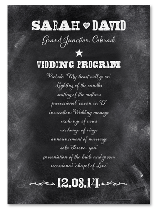 Chalkboard Wedding Programs ~ Old West (unique on recycled paper)