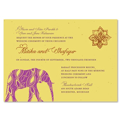 Indian Wedding Cards ~ Painted Elephant on curry seeded paper
