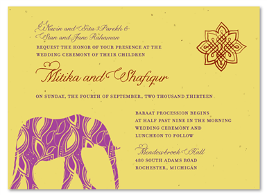 Indian Wedding Cards ~ Painted Elephant on curry seeded paper