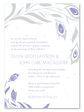 Unique Wedding Invitations ~ Peacock Inspiration (Purple, Gray, on seeded paper)