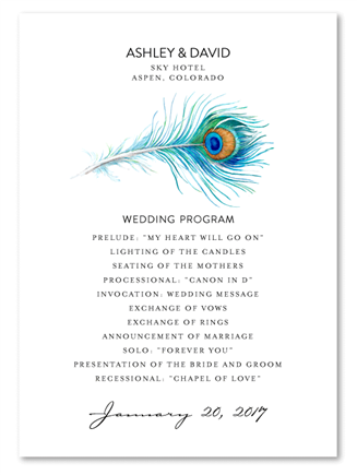 Unique Peacock Feather Wedding Programs