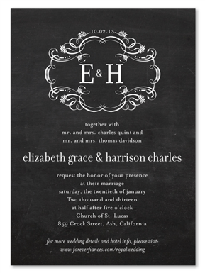 Recycled Wedding Invitations on chalkboard paper - Royal & Sophisticated