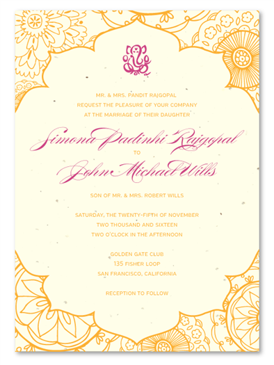 Indian Sacred Colors Wedding invitations on Cream seeded paper