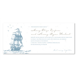 Beach Wedding Invitations on Seeded Paper ~ Sail Away on our Boat (Navy Blue, Elephant Gray)