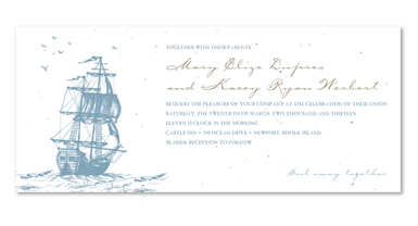 Beach Wedding Invitations on Seeded Paper ~ Sail Away on our Boat (Navy Blue, Elephant Gray)