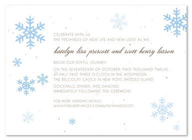 Winter Wedding Invitations on Seeded Paper ~ Snow Fall by ForeverFiances Weddings (blue, red)