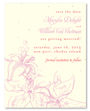 Hand-Drawn Save the Date ~ Stargazer Lily (seeded paper)