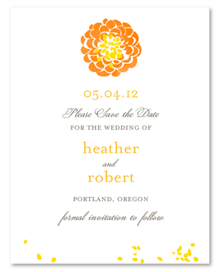 Sweet Seeds Save the Date cards with orange and yellow (100% recycled paper)