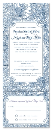 All in One Wedding Invitations on Seeds Paper ~ Tree Bark (blue/black/white)
