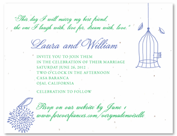 Whimsical Wedding Invitations ~ Very Mademoiselle (seeded paper)
