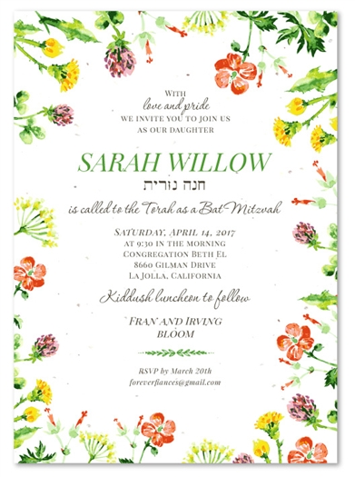 Wildflower Bat Mitzvah Invitations | Wild Blooms