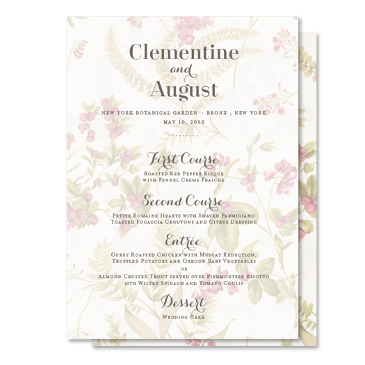 Antique Garden Wedding Menus by ForeverFiances Weddings