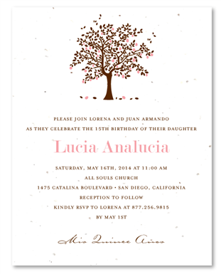 Apple Tree Quinceanera Invitations on seeded paper