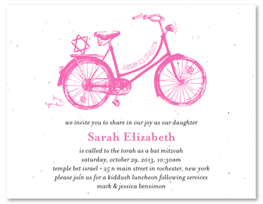 Green Bat Mitzvah Invitations on seeded paper ~ My Bicycle