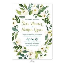 White & Green Wild Flowers Wedding Invitations | Blush Bouquet