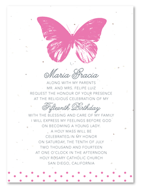 Butterfly Quinceanera Invitations on seeded paper ~ Pink Butterfly