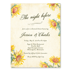 Country Sunflower rehearsal dinner invitations with vintage paper
