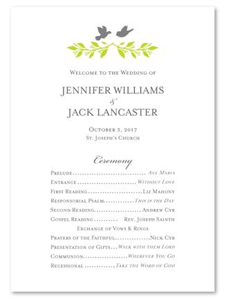 Bird Theme Wedding Programs - Cute Birds (recycled)