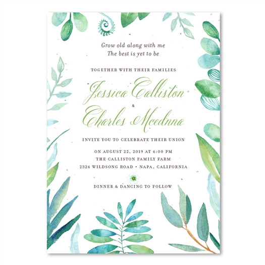 Eucalyptus Wedding Invitations | Enchanted Botany with Teal and green leaves