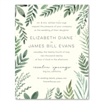 garden spirits wedding invitations with green foliage on seeded paper
