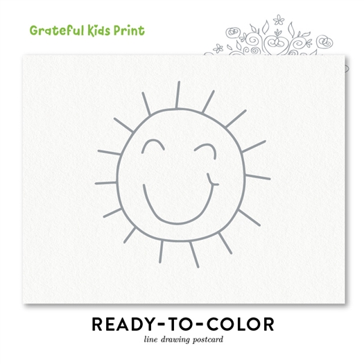 Line Drawing Children thank you cards | Ready to color  (100% recycled paper)  | Grateful Kids Print