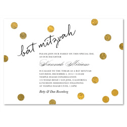 Gold Polka Dots Bat Mitzvah Invitations  (100% recycled paper)