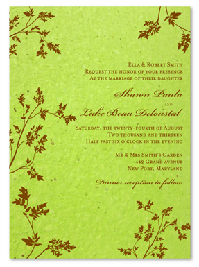 Green Paper Wedding Invitations | Pretty Leaf (Oregano/Thyme seeded paper)