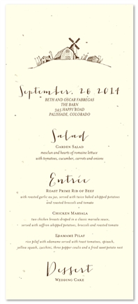 Barn Wedding Menus on haystack seeded paper