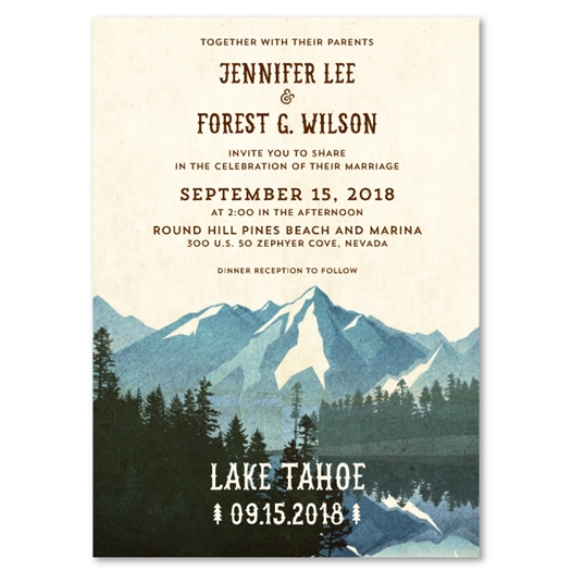 Lake Tahoe Wedding Invitations on premium vintage 100 recycled paper