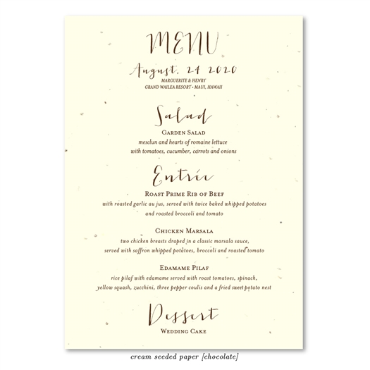 Seeded Paper Wedding Menus Organic