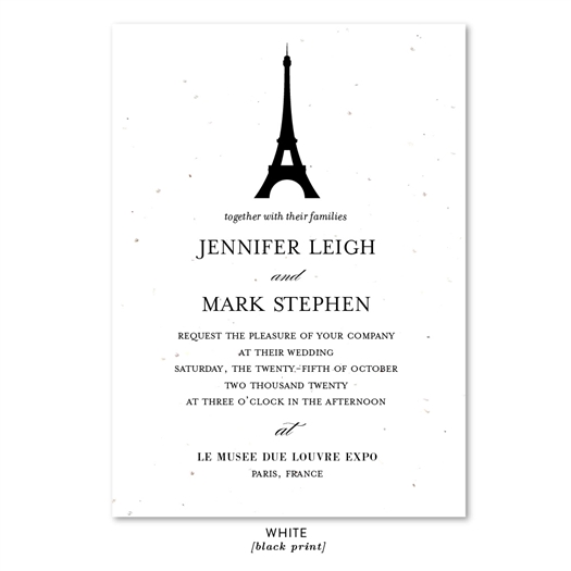 Paris Eiffel Tower Wedding Invitations * white wildflowers seeds paper