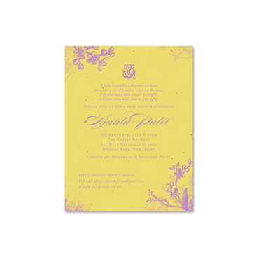 Curry Yellow Baby Shower Invitations ~ Romantic Garden on seeded paper