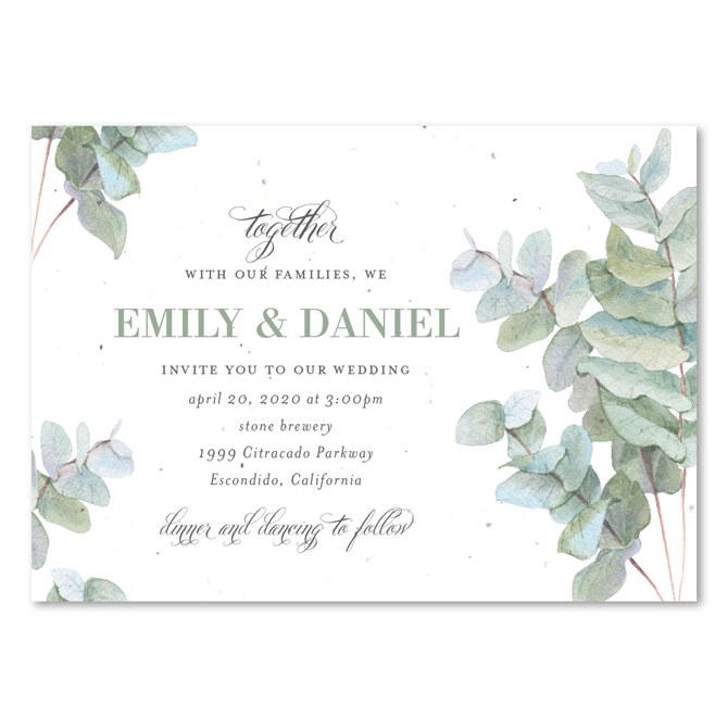 Eucalyptus tree leaves Wedding Invitations on seeded paper | Sophisticated
