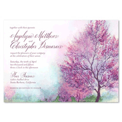 Purple Tree Spring Orchard wedding Invitation with purple and green pastel colors