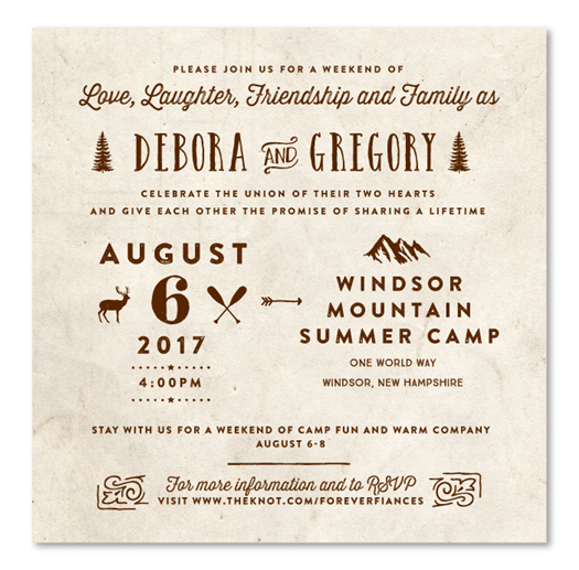 Summer Camp Wedding Invitations on premium vintage 100 recycled paper