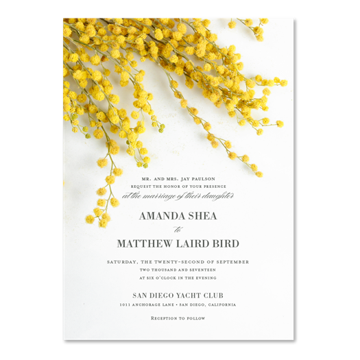 Acacia Flower Wedding Invitations with yellow mimosa