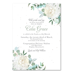 Dahlia Bat Mitzvah Invitations | White Dahlia (seeded)