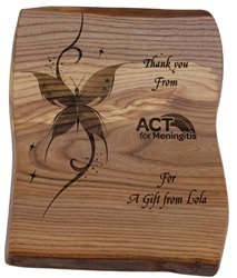Engraved Elm plaque with text and image/logo if required.