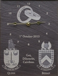 Custom made anniversary wedding clock with family crests