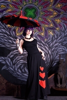 Card Queen Dress -Off with her head! Heads will be rolling, if you donâ€™t get this dress now! This super soft black cotton dress has sewn on crowned hearts appliques.