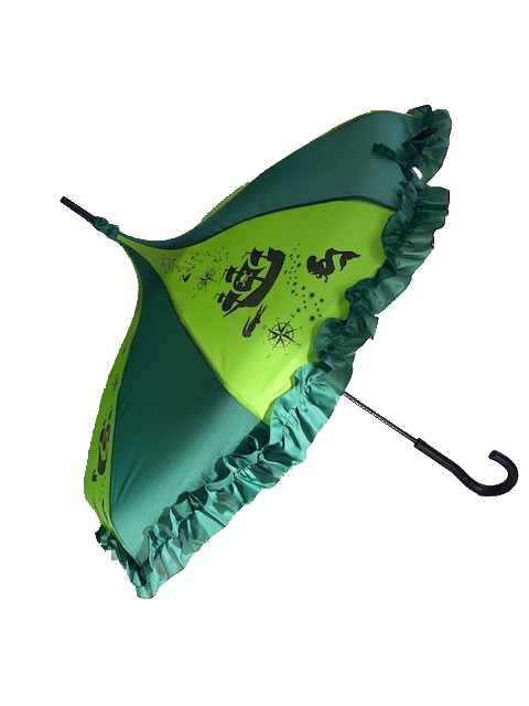 DELUXE-NEVERLAND  Umbrella. It features a Ruffle and hook-style handle.