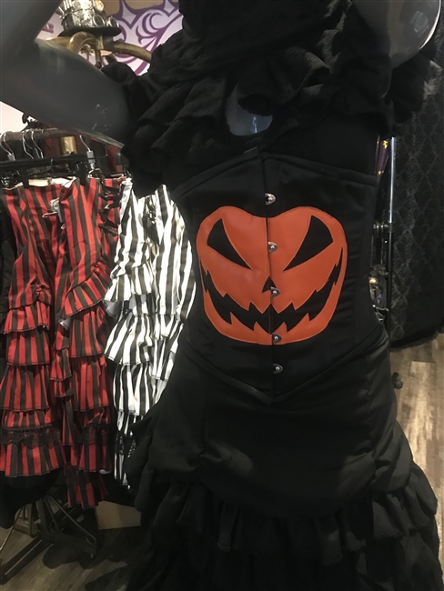 Halloween can be all year long with this wonderful Black waist cincher with Orange Pumpkin on it!