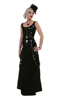 Gothic and Steampunk Velveteen Floor Length Bell Skirt features Front Bondage Straps, a
Zipper and Button Closure.