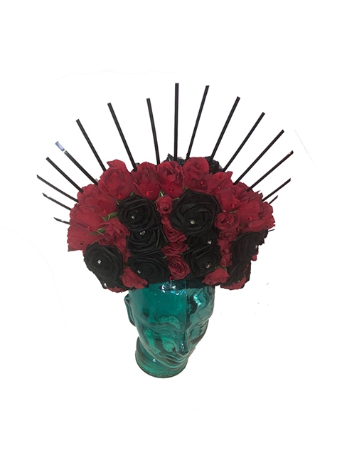Red and Black Rose Day Of the Dead Headdress