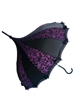 UMBRELLA  PURPLE FLOWERS It features lace and bow details and hook-style handle.
