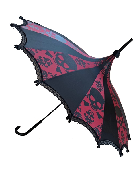 Hilary's Vanity Umbrella Burgundy BIG Skull Damask