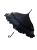 HILARY'S VANITY BLACK DELUXE- AUTOMATIC SATIN UMBRELLA features a Ruffle and hook-style handle.